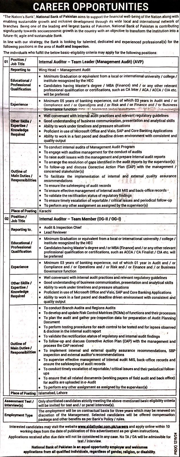 Internal Auditor-Team Leader